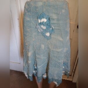 Elegant Blue Lace Skirt Retro boho hippie distressed flare S